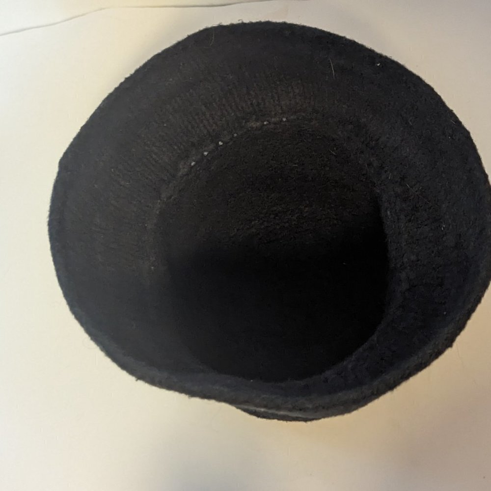Vintage Wool‎ Blend Cloche Bucket Hat Removable Bow Black - Picture 3 of 5